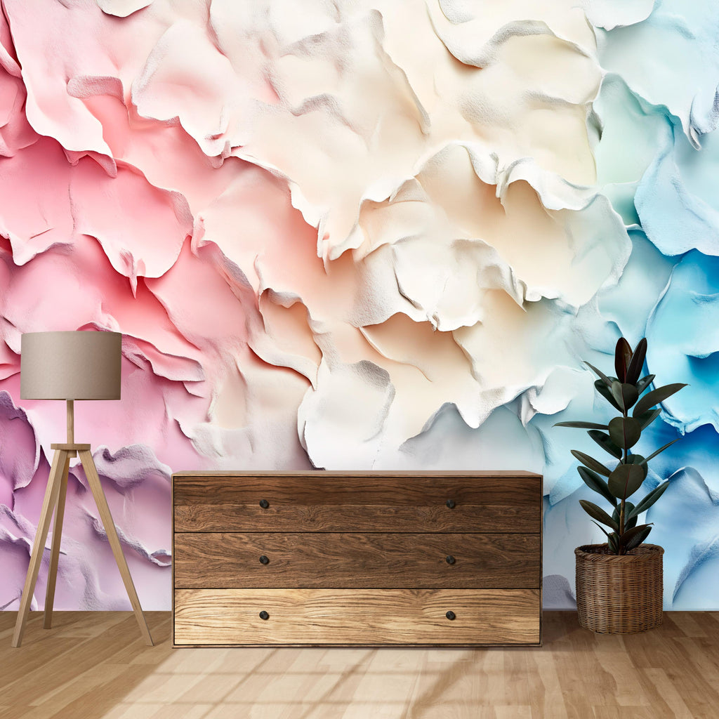 3d Render of Colorful Pastel Ruffles Wallpaper, 3D Pastel Wallpaper, 3D Render Wallpaper, 3D Modern Wallpaper, 3D Wall Art vn055