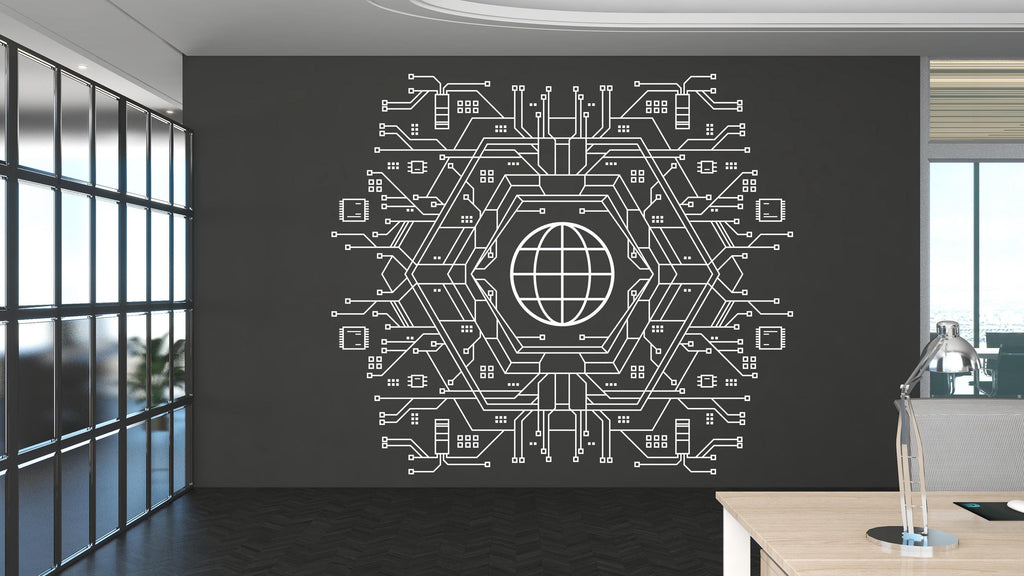 Circuit Board Wall Decal, Technology Vinyl Wall Art Decals, Company Name Decal, Office Decor, Business Wall Decal, Wall Art Office 543LU