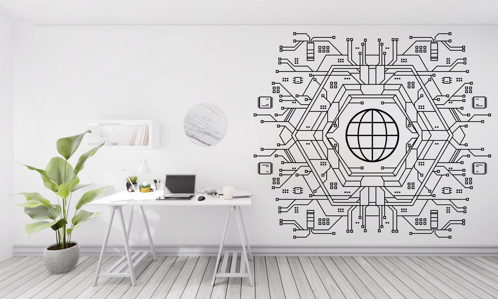 Circuit Board Wall Decal, Technology Vinyl Wall Art Decals, Company Name Decal, Office Decor, Business Wall Decal, Wall Art Office 543LU