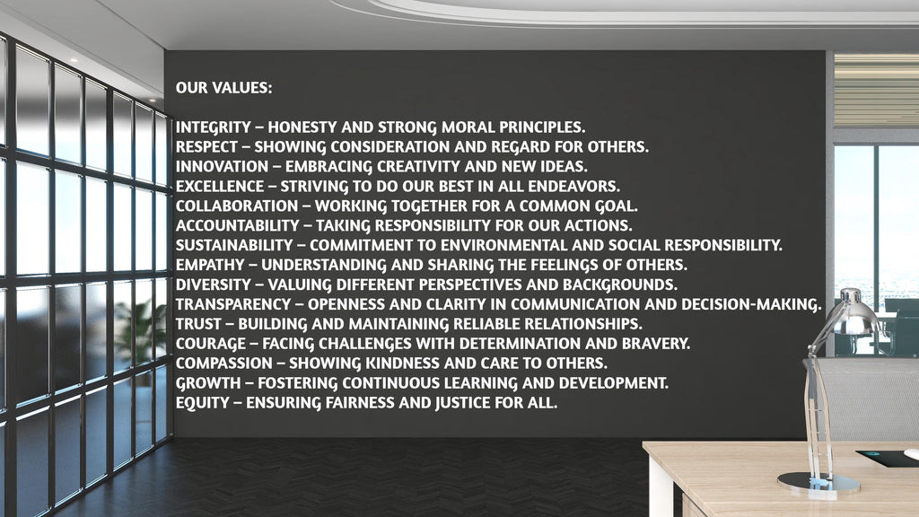 Our Values Wall Decal - Inspirational Quote Office Decor, Office Wall Decal, Motivational Wall Art, Customizable Design for Office 576LU