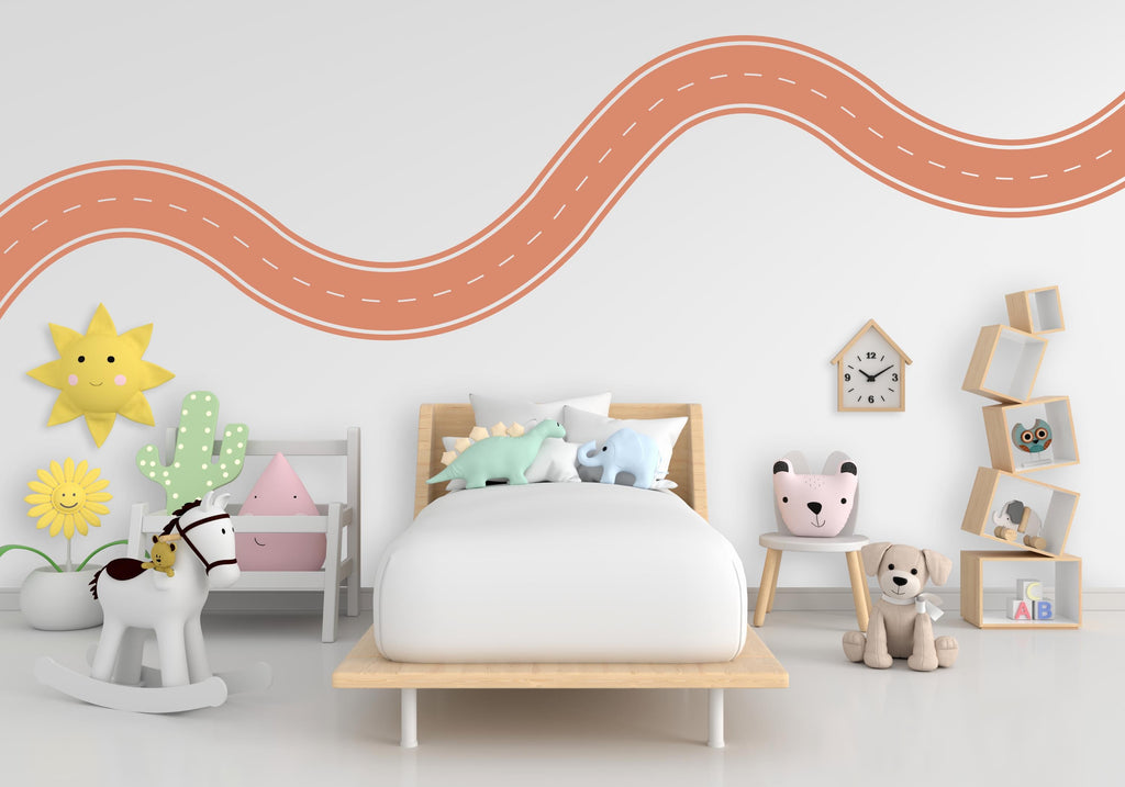 Road wind Wall Decal Highway Vinyl Sticker Track Route Wall Decor Kids Playroom Boys Room Wall Art Automotive Bedroom Mural Sticker 540RS