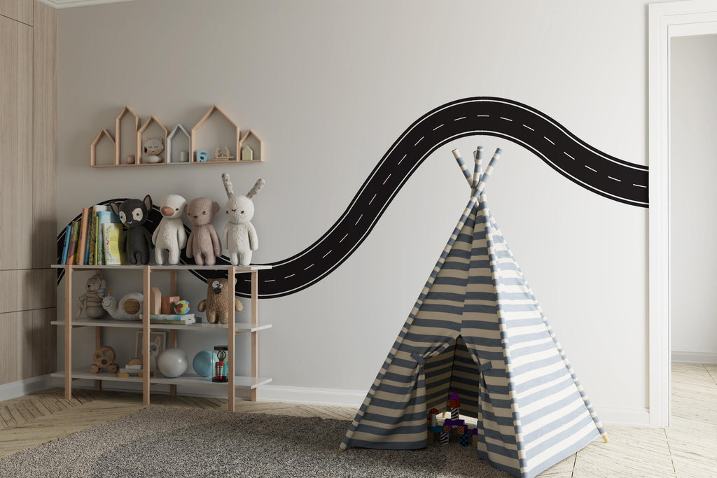 Road wind Wall Decal Highway Vinyl Sticker Track Route Wall Decor Kids Playroom Boys Room Wall Art Automotive Bedroom Mural Sticker 540RS