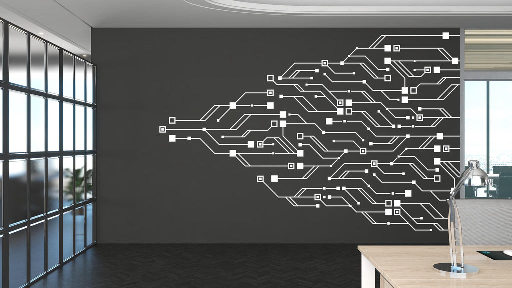 Circuit Board Binary Code Wall Decal, Technology Vinyl Wall Art Decals, Computer Circuit Decor, Software Science Wall Sticker Office 546RS