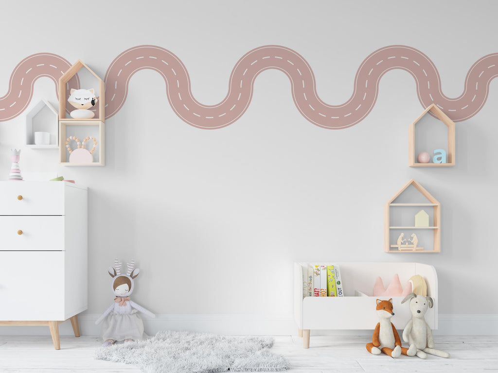 Road wind Wall Decal Highway Vinyl Sticker Track Route Wall Decor Kids Playroom Boys Room Wall Art Automotive Bedroom Mural Sticker 545LU