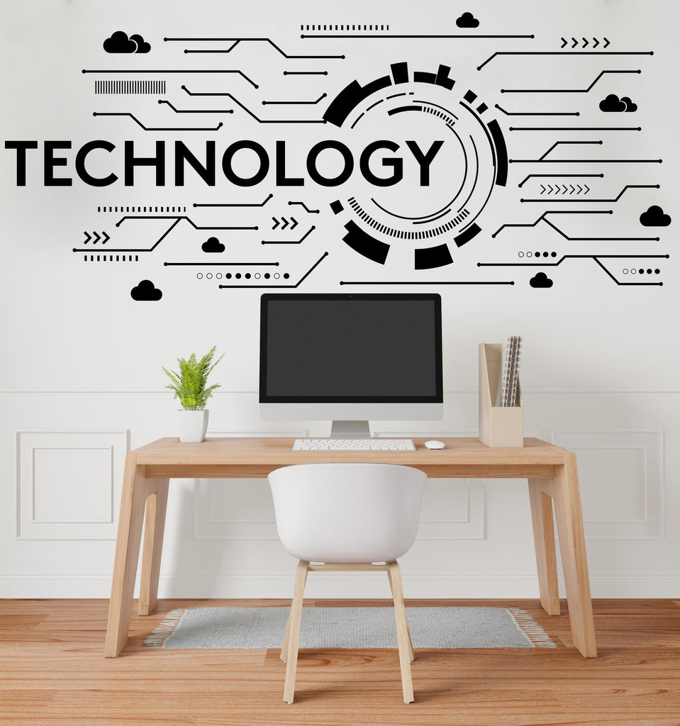 Technology Vinyl Wall Art Decal, Circuit Board Wall Decal, Office Wall Decor, Business Software Wall Sticker, Computer It Decor Office 546LU