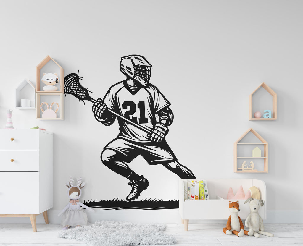 Lacrosse Player wall decal Sport Wall Decal Kids Decal Personalized Lacrosse wall Vinyl Wall Sticker Boy Room Nursery Kids Gifts 548RS