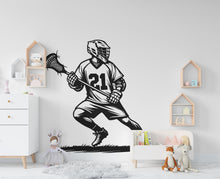 Load image into Gallery viewer, Lacrosse Player wall decal Sport Wall Decal Kids Decal Personalized Lacrosse wall Vinyl Wall Sticker Boy Room Nursery Kids Gifts 548RS