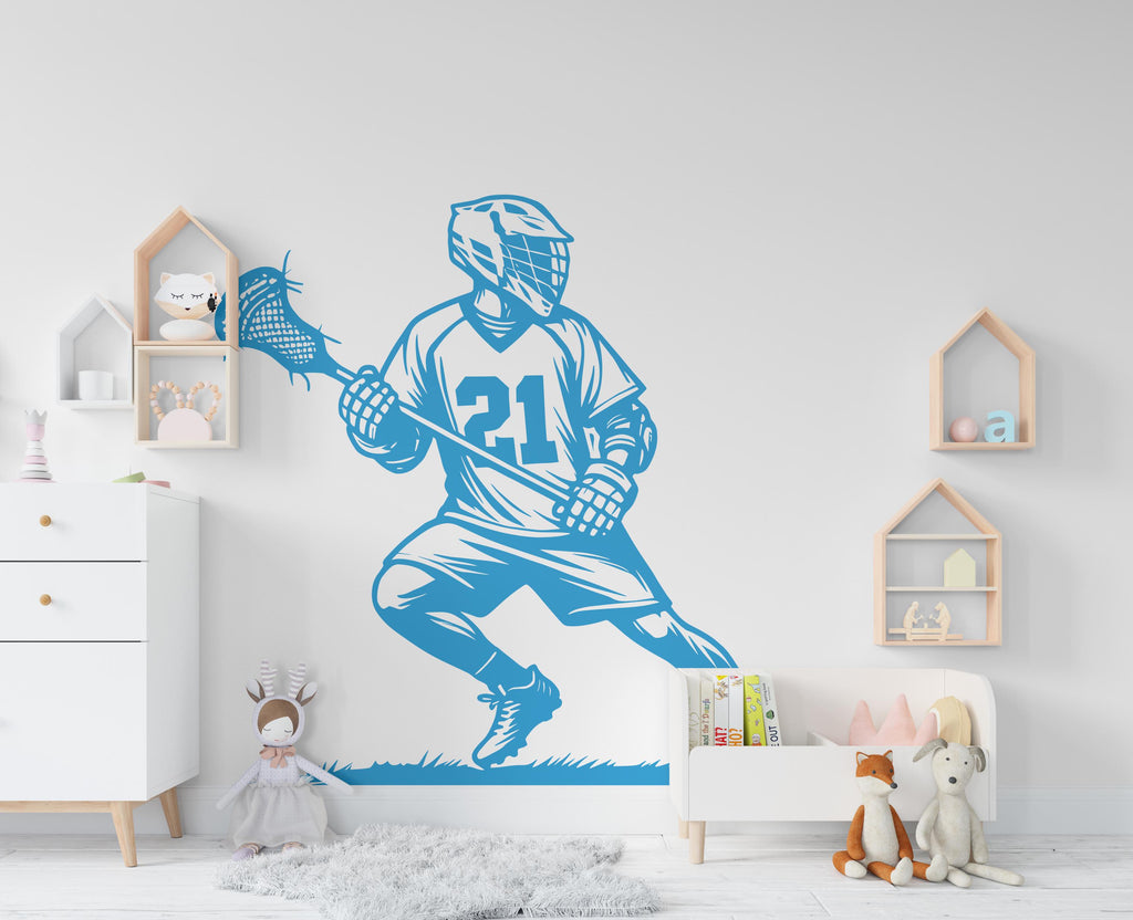 Lacrosse Player wall decal Sport Wall Decal Kids Decal Personalized Lacrosse wall Vinyl Wall Sticker Boy Room Nursery Kids Gifts 548RS