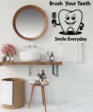Load image into Gallery viewer, Brush your Teeth Smile Everyday Wall Decal Teeth Wall Sticker Dental Wall Decal Bathroom Wall Sticker Dentist Decor Kids Toilet Decals 548LU