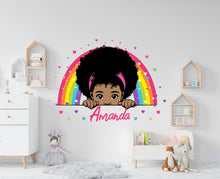 Load image into Gallery viewer, Personalized Afro Girl Rainbow Wall Decal, Custom Name Vinyl Art