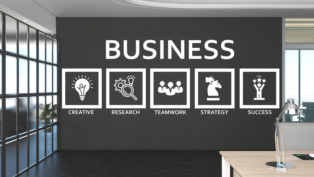 Business Core Values Wall Decal – Office Wall Art with Icons, Motivational Workplace Decor, Entrepreneur Gift 585LU