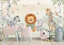 Load image into Gallery viewer, Lion Reading a book Wall Graphics Zebra Peel and Stick Elephant room Safari Wallpaper Nursery Giraffe Nursery wall decor Mural 575RS