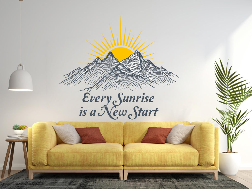 Mountain Wall Decal, Mountain wall mural, Sun colorful wall decal, Sun shining mountain wall art decor, Colorful sun, Quotes decals 550RS
