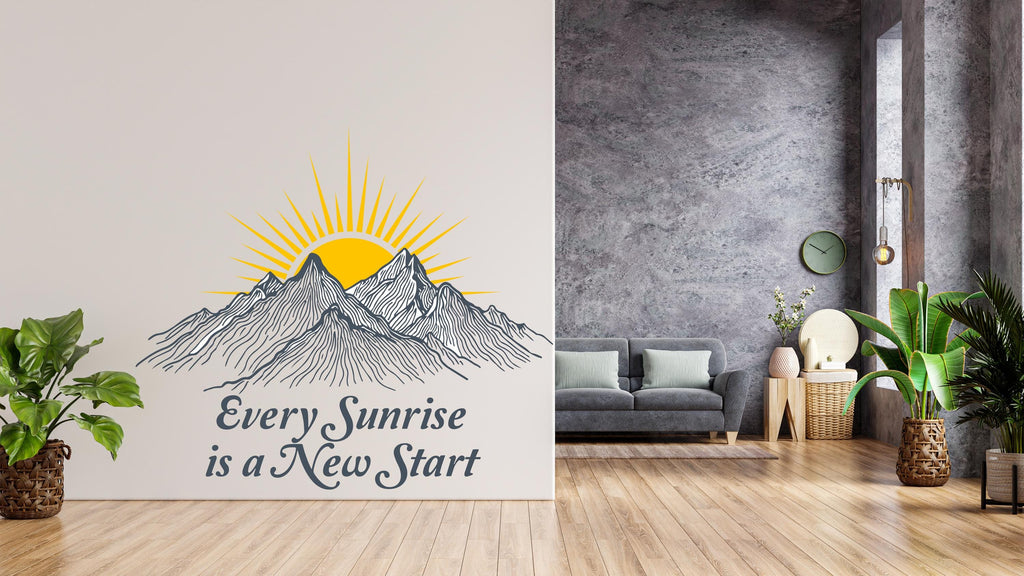 Mountain Wall Decal, Mountain wall mural, Sun colorful wall decal, Sun shining mountain wall art decor, Colorful sun, Quotes decals 550RS