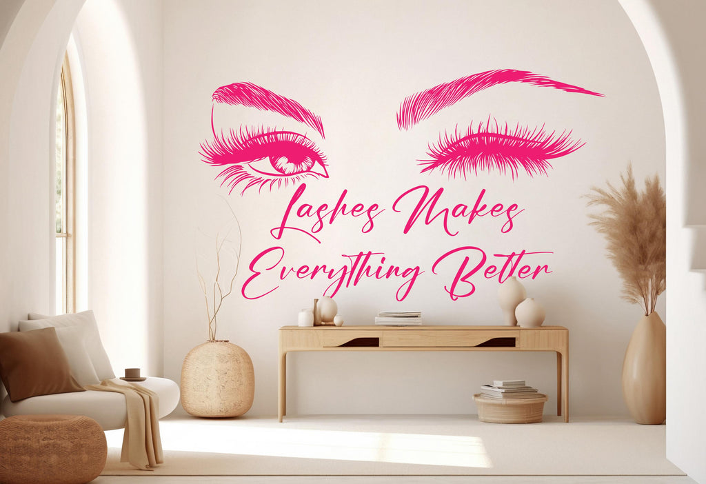 Hello Beautiful Eyelashes Wall Decal Beauty Salon Gifts Wall Decor Lashes Stickers SPA Women Make up Unique Gift 551RS