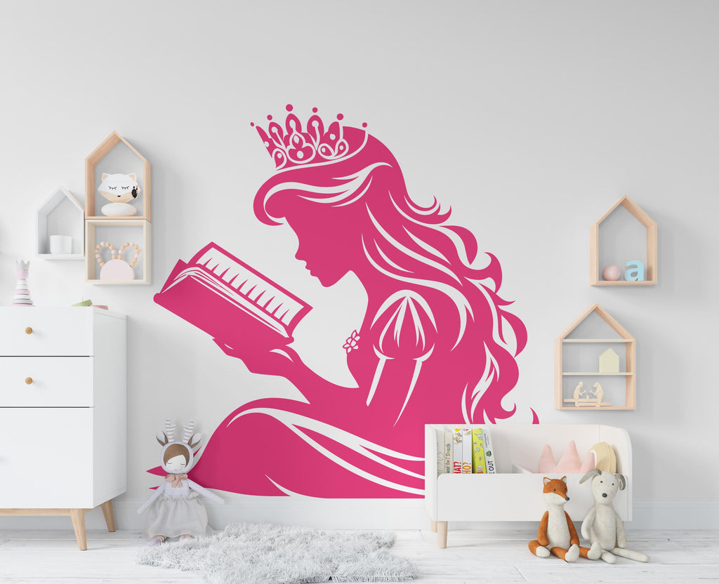 Princess Reading a Book wall decal Reading Books Magic Wall Decal Vinyl Art Stickers for Interiors, Schools, Classrooms, Libraries 552RS