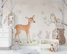 Load image into Gallery viewer, Forest Animals Wall Graphics Bear Fox Deer Peel and Stick Girl room Forest Wallpaper Nursery Self Adhesive Nursery wall decor Mural 578RS