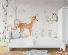 Load image into Gallery viewer, Forest Animals Wall Graphics Bear Fox Deer Peel and Stick Girl room Forest Wallpaper Nursery Self Adhesive Nursery wall decor Mural 578RS