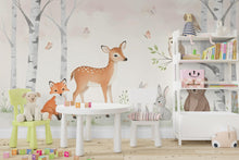 Load image into Gallery viewer, Forest Animals Wall Graphics Bear Fox Deer Peel and Stick Girl room Forest Wallpaper Nursery Self Adhesive Nursery wall decor Mural 578RS
