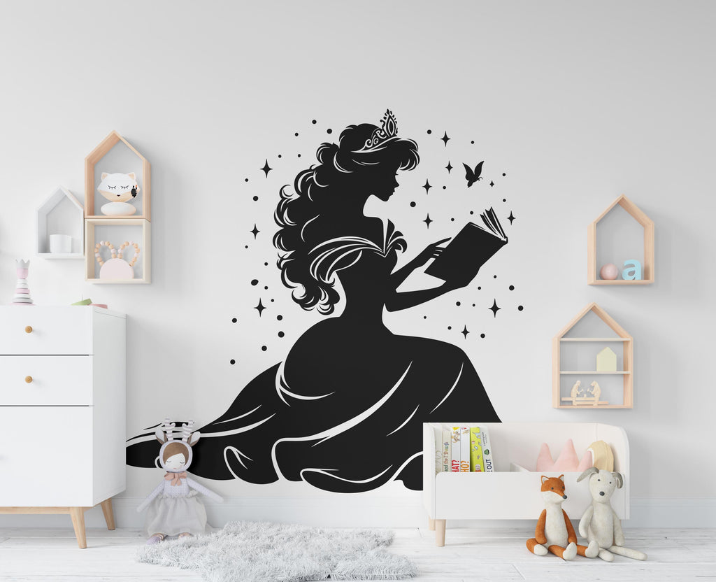 Princess Reading a Book wall decal Reading Books Magic Wall Decal Vinyl Art Stickers for Interiors, Schools, Classrooms, Libraries 554RS
