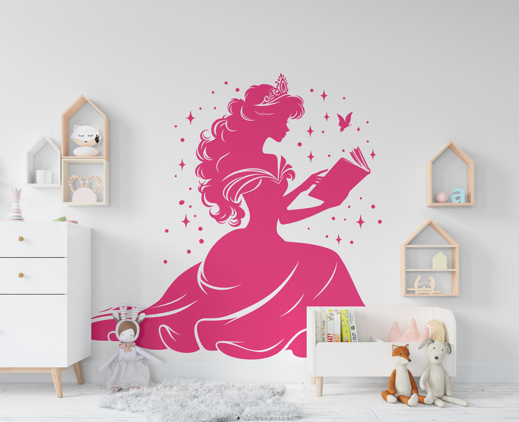 Princess Reading a Book wall decal Reading Books Magic Wall Decal Vinyl Art Stickers for Interiors, Schools, Classrooms, Libraries 554RS