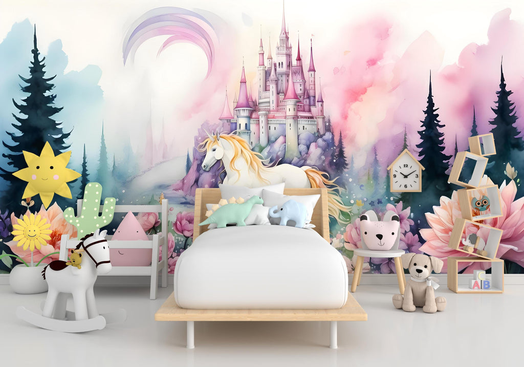 Unicorn Wall Graphics Peel and Stick Girl room Wallpaper Nursery Self Adhesive Removable nursery wall decor Mural 555RS