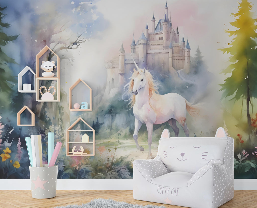 Unicorn Wall Graphics Peel and Stick Girl room Wallpaper Nursery Self Adhesive Removable nursery wall decor Mural 556RS
