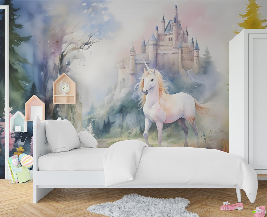 Unicorn Wall Graphics Peel and Stick Girl room Wallpaper Nursery Self Adhesive Removable nursery wall decor Mural 556RS
