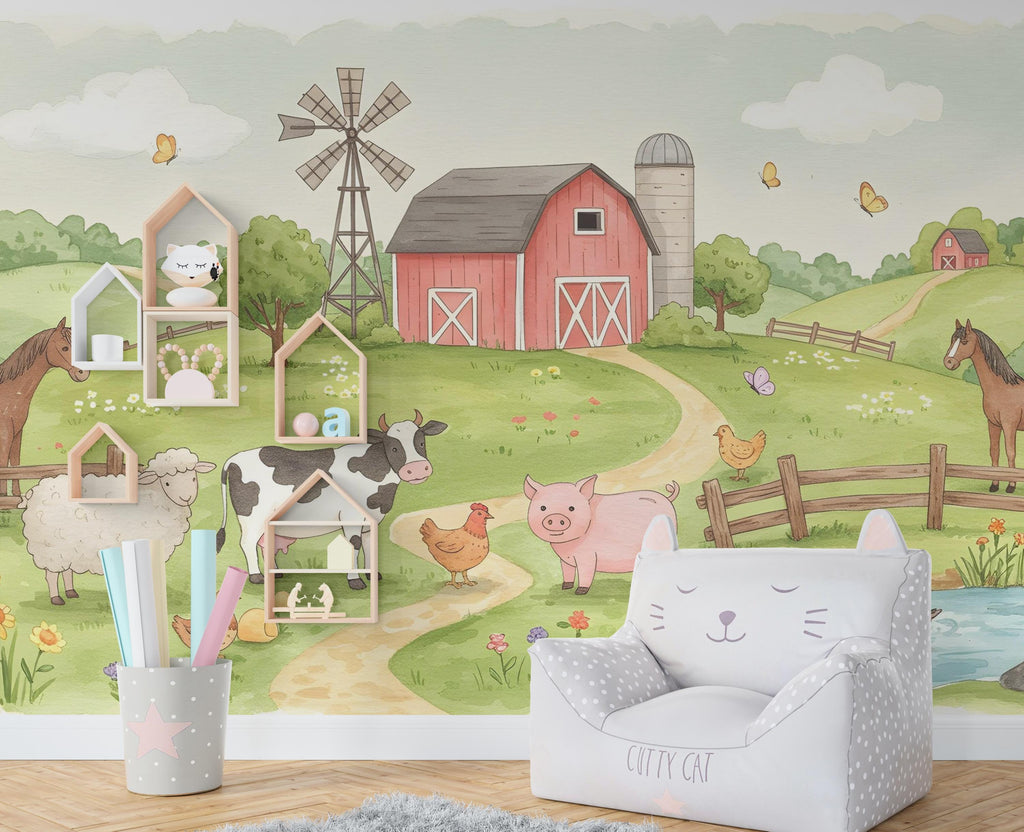 Farm Animals Wall Graphics Farm Animal Peel and Stick Goat Sheep Pig Animals room Farm Wallpaper Nursery wall decor Mural 579RS