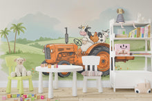 Load image into Gallery viewer, Farm Animals on Tractor Wall Graphics Farm Animal Peel and Stick Goat Sheep Pig Animals room Farm Wallpaper Nursery wall decor Mural 580RS