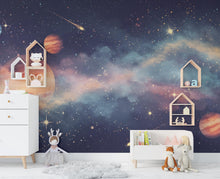 Load image into Gallery viewer, Space Wall Decal | Galaxy Wall Mural | Outer Space Wallpaper | Celestial Stars and Planets Wall Art | Astronomy Room Decor 582RS