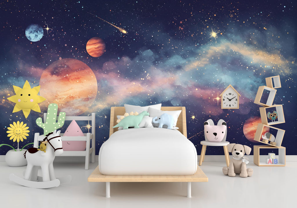 Space Wall Decal | Galaxy Wall Mural | Outer Space Wallpaper | Celestial Stars and Planets Wall Art | Astronomy Room Decor 582RS