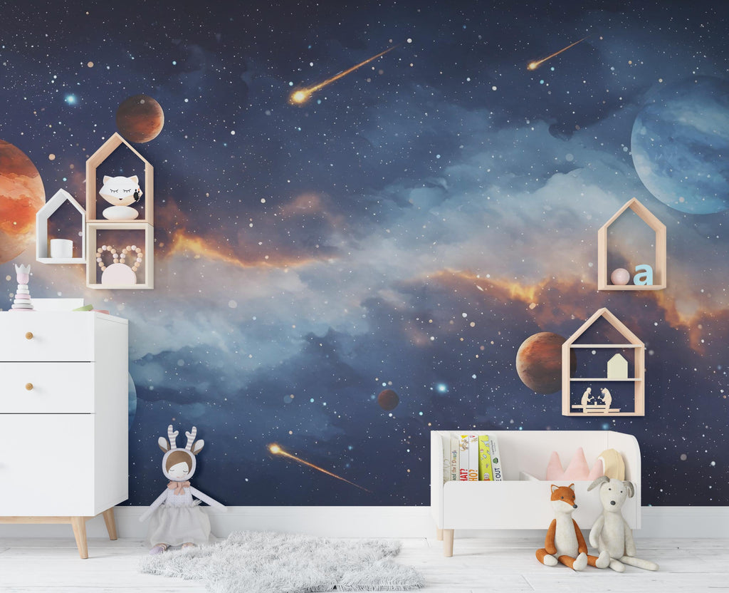 Space Wall Decal | Galaxy Wall Mural | Outer Space Wallpaper | Celestial Stars and Planets Wall Art | Astronomy Room Decor 583RS