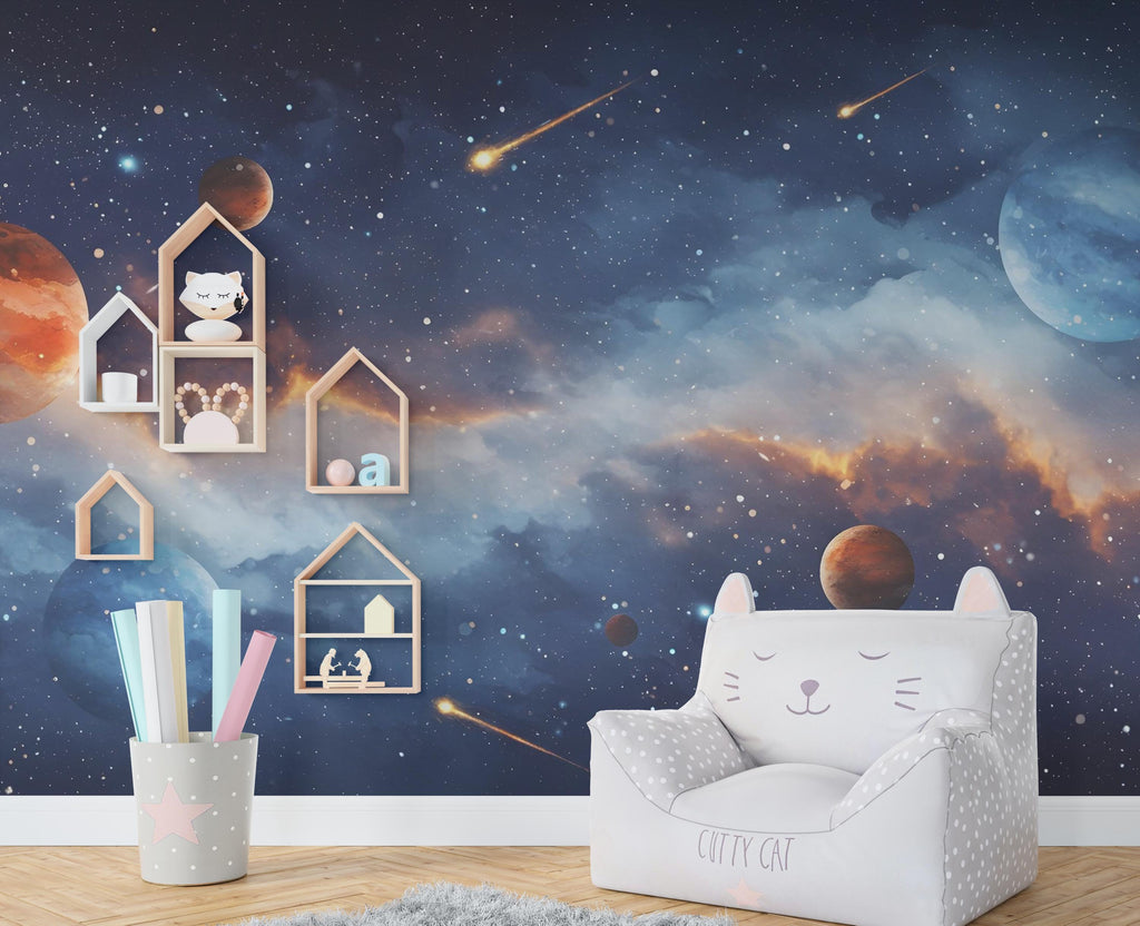 Space Wall Decal | Galaxy Wall Mural | Outer Space Wallpaper | Celestial Stars and Planets Wall Art | Astronomy Room Decor 583RS