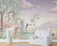 Load image into Gallery viewer, Unicorn Wallpaper | Enchanted Forest Wall Mural | Rainbow Unicorn Wall Decal for Kids Room &amp; Nursery | Fantasy Wall Art 585RS