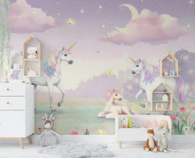 Load image into Gallery viewer, Unicorn Wallpaper | Enchanted Forest Wall Mural | Rainbow Unicorn Wall Decal for Kids Room &amp; Nursery | Fantasy Wall Art 585RS