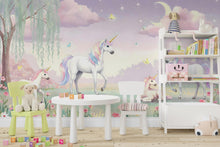 Load image into Gallery viewer, Unicorn Wallpaper | Enchanted Forest Wall Mural | Rainbow Unicorn Wall Decal for Kids Room &amp; Nursery | Fantasy Wall Art 585RS