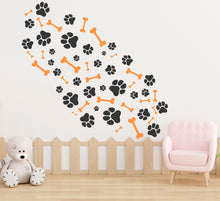 Load image into Gallery viewer, Dog Paw Print Bone Wall Decal - Pet Lover's Wall Decor, Vinyl Sticker for Grooming Salon, Pet Care, Living Room, Bedroom or Nursery 563LU