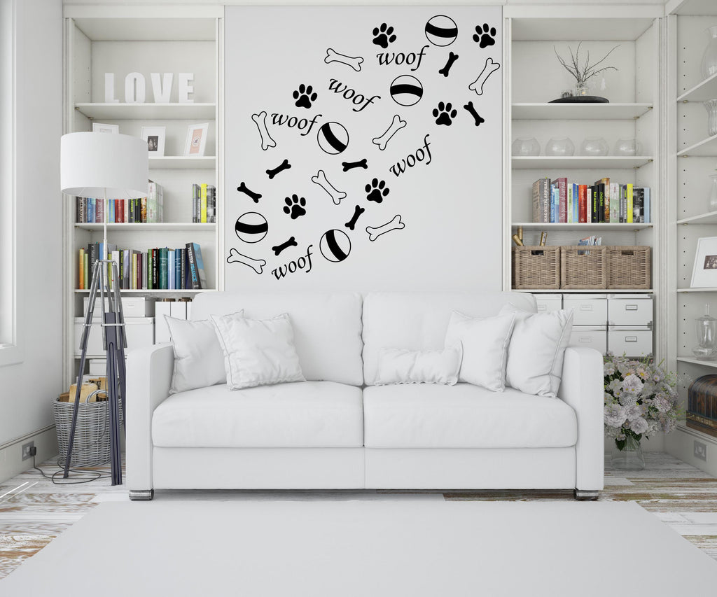 Dog Paw Print Bone Wall Decal - Pet Lover's Wall Decor, Vinyl Sticker for Grooming Salon, Pet Care, Living Room, Bedroom or Nursery 564LU
