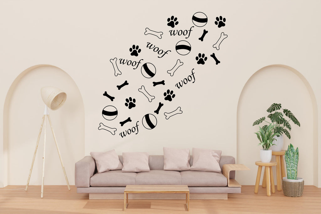 Dog Paw Print Bone Wall Decal - Pet Lover's Wall Decor, Vinyl Sticker for Grooming Salon, Pet Care, Living Room, Bedroom or Nursery 564LU