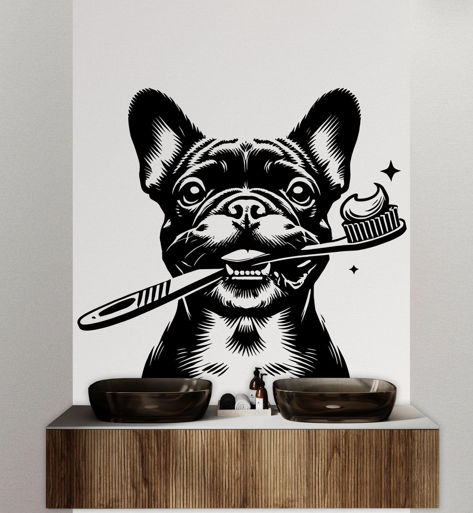 French Bulldog Brushing Teeth Dog wall decal Dog decor Dog wall art Decal Dog Lover Dog Wall Bathroom Wall Decals Stickers Vinyl 100DE