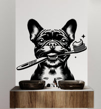 Load image into Gallery viewer, French Bulldog Brushing Teeth Dog wall decal Dog decor Dog wall art Decal Dog Lover Dog Wall Bathroom Wall Decals Stickers Vinyl 100DE