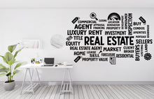 Load image into Gallery viewer, Real Estate Vinyl Wall Decal, Agent Realtor Broker Agency Office Idea Window Business Decor Art Sticker Mural, Real Estate word cloud 565LU