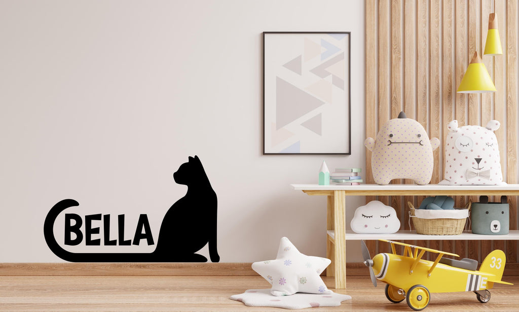 Custom Cat Name Wall Decal – Personalized Cat Silhouette with Name – Cute Pet Name Wall Art – Customizable Home Decor for Cat Lovers 566LU