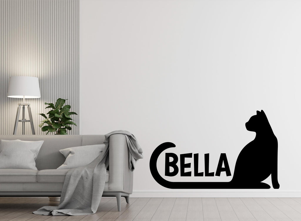 Custom Cat Name Wall Decal – Personalized Cat Silhouette with Name – Cute Pet Name Wall Art – Customizable Home Decor for Cat Lovers 566LU