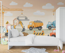 Load image into Gallery viewer, Construction Wallpaper | Boys Room Wall Mural | Digger, Bulldozer &amp; Cement Mixer Wall Decal | Truck Themed Nursery Decor 586RS