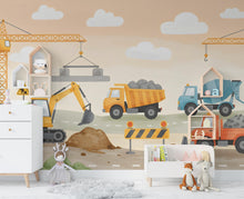 Load image into Gallery viewer, Construction Wallpaper | Boys Room Wall Mural | Digger, Bulldozer &amp; Cement Mixer Wall Decal | Truck Themed Nursery Decor 586RS