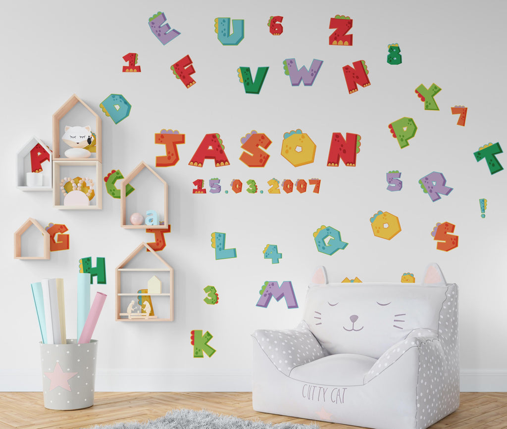 Personalized Name & Birthday Wall Decal – Alphabet Cloud and Number Design for Kids Room – Customizable Wall Art for Baby Room Decor 596LU