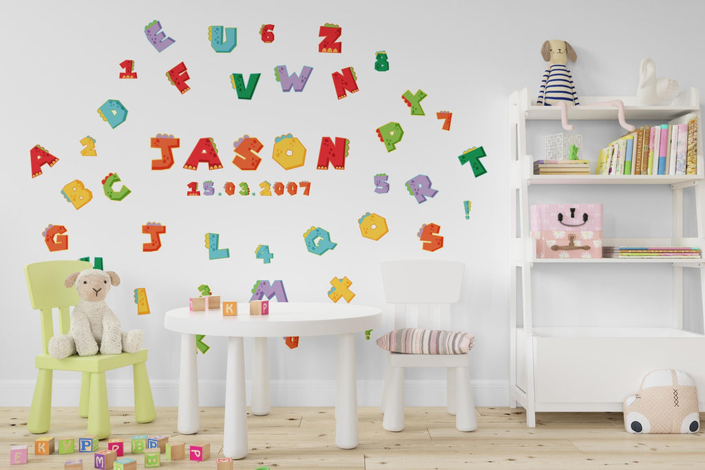 Personalized Name & Birthday Wall Decal – Alphabet Cloud and Number Design for Kids Room – Customizable Wall Art for Baby Room Decor 596LU