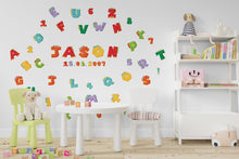 Load image into Gallery viewer, Personalized Name &amp; Birthday Wall Decal – Alphabet Cloud and Number Design for Kids Room – Customizable Wall Art for Baby Room Decor 596LU